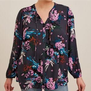 Torrid Crinkle Gauze Button Front Peasant Top 2 Blue Purple Floral